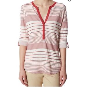 NWT Anthro & Stitch fix, Sanctuary striped tunic top tab sleeve split V neck